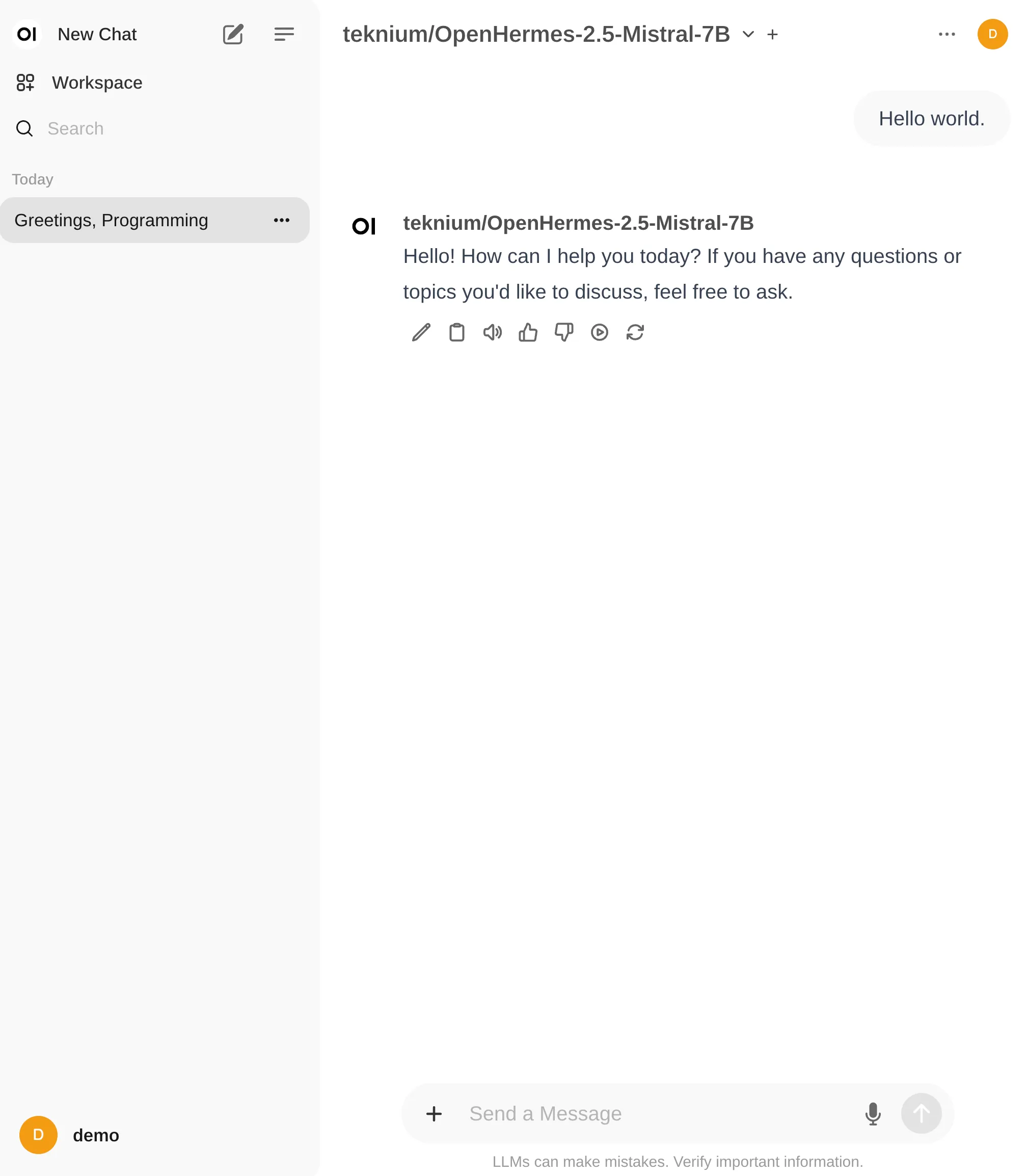 Chat interface with a self-hosted AI model