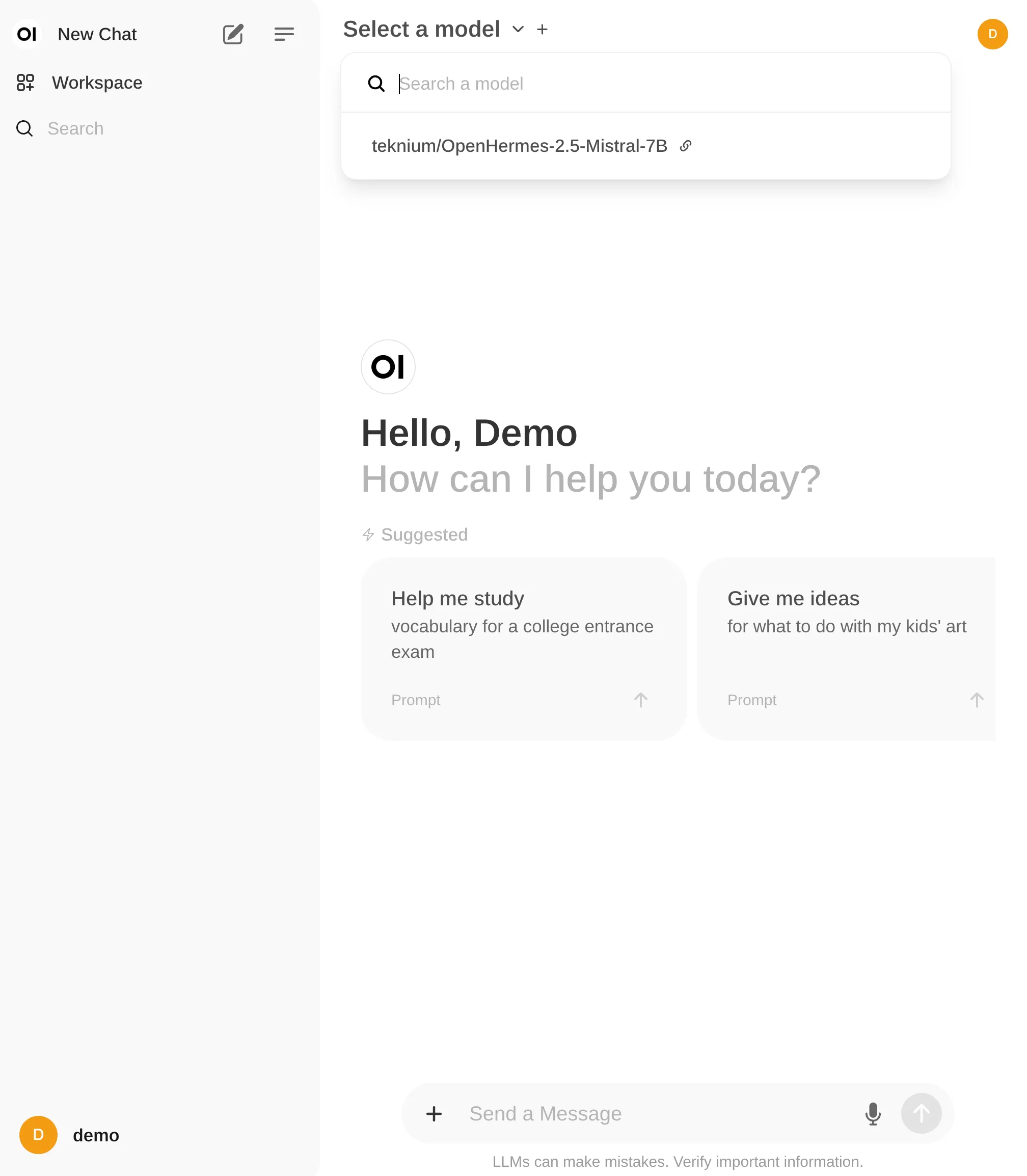 Model selection dropdown in Open WebUI